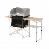 Къмпинг кухня Outwell Vancouver Bamboo състояща се от маса с бамбуков плот, допълнителен плот с параван за вятър и алуминиева конструкция
